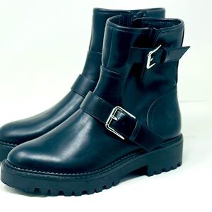 Sleek Black Moto Boots with Buckle Detail